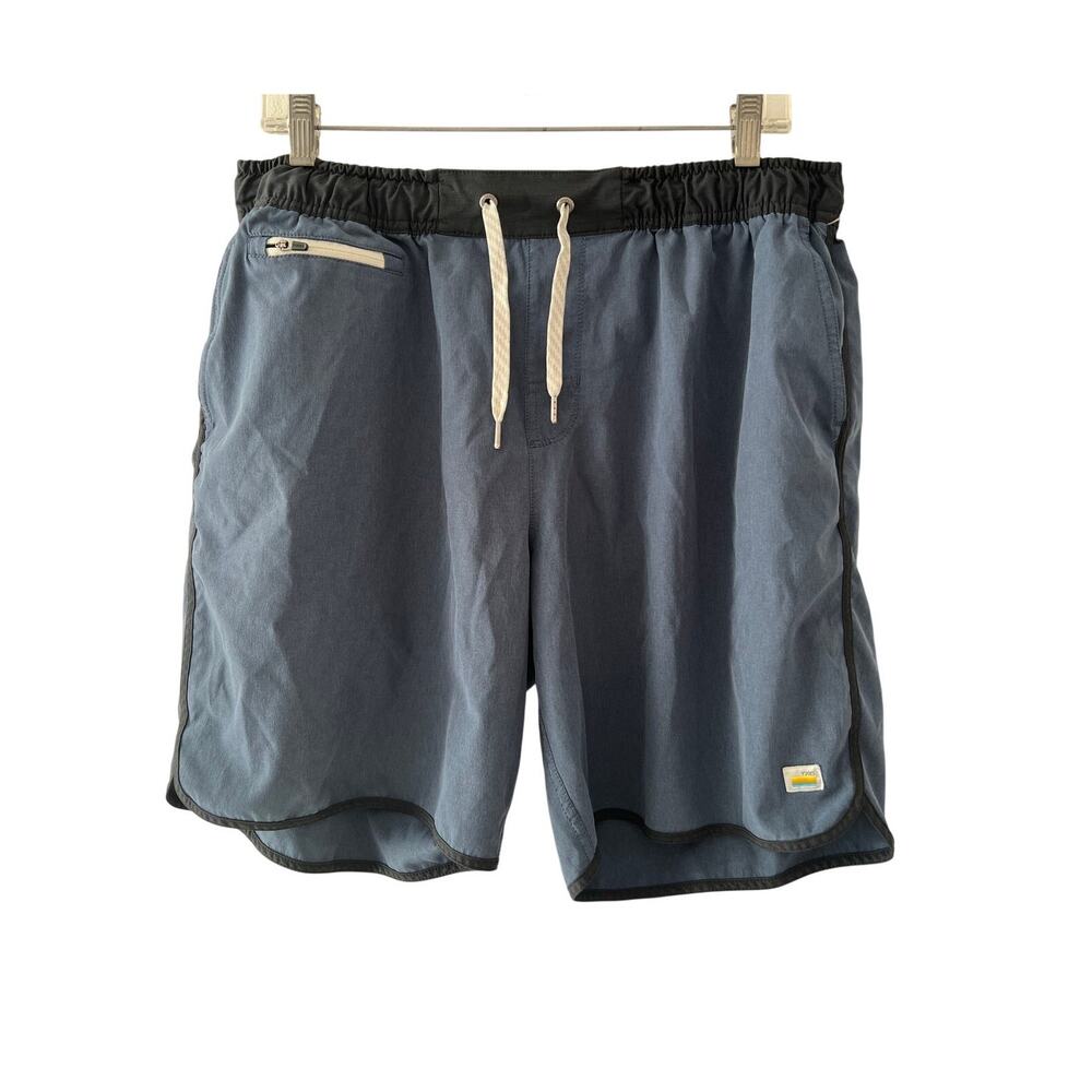 Vuori Men's Extra Large 7" Unlined Blue Black Banks Shorts Drawstring Pockets